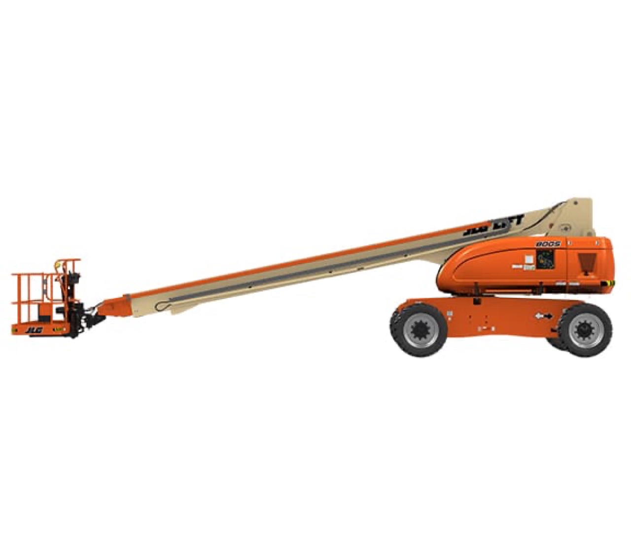 JLG 800S telescopic boom lift — actual rental equipment